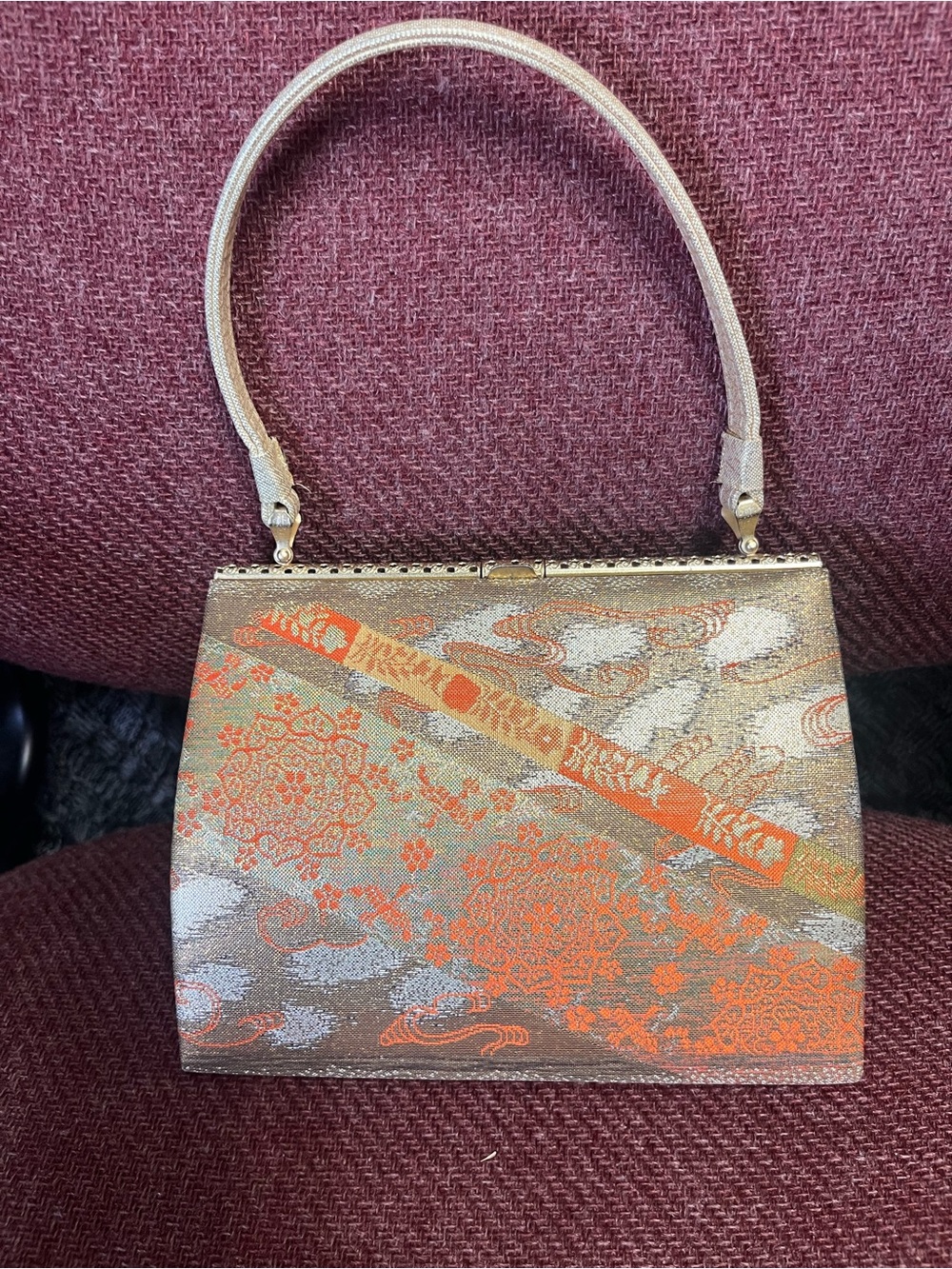 Gold and Orange Brocade Evening Clutch with Top Handle
